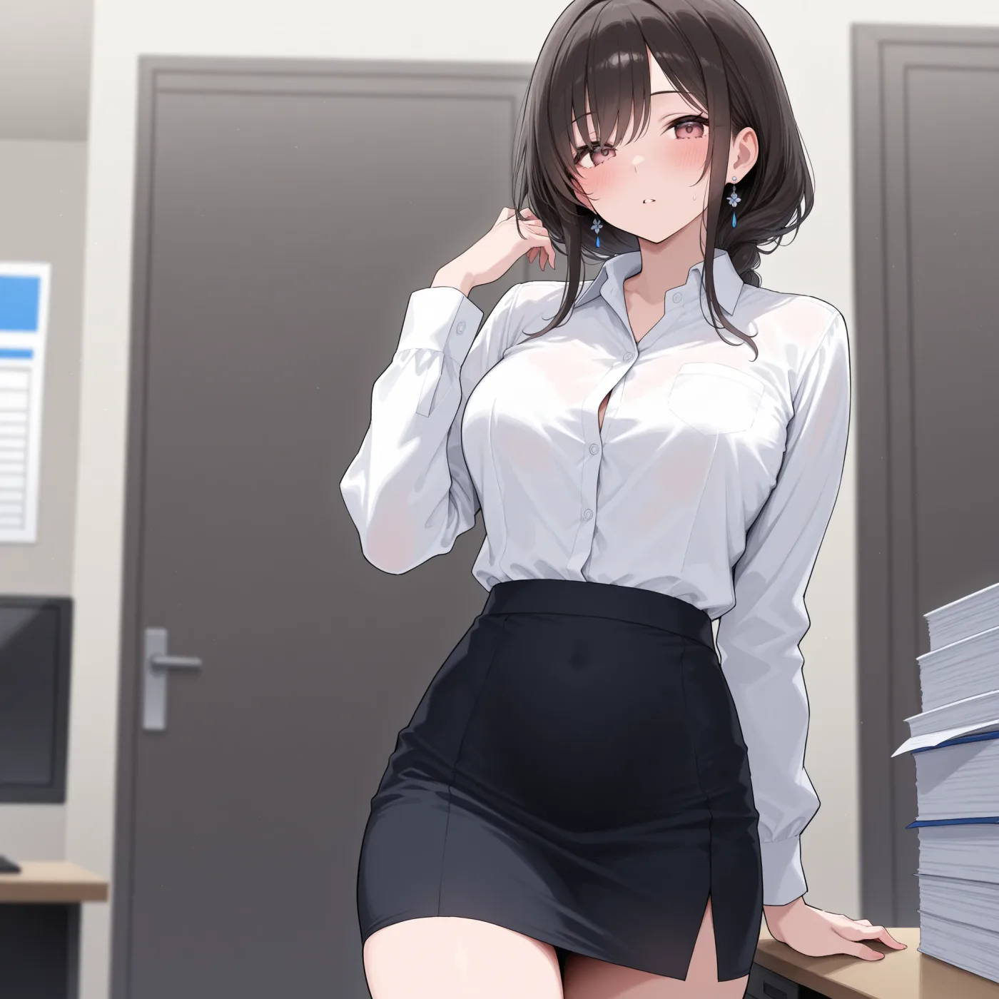 ブラウスとスカートの小柄な女性のイラスト